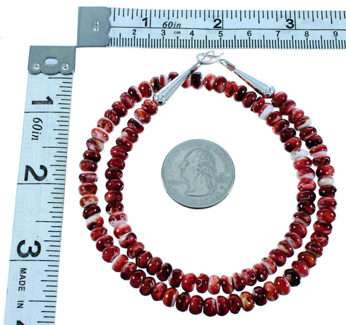 Southwest Sterling Silver Red Oyster Shell Bead Necklace SX106663